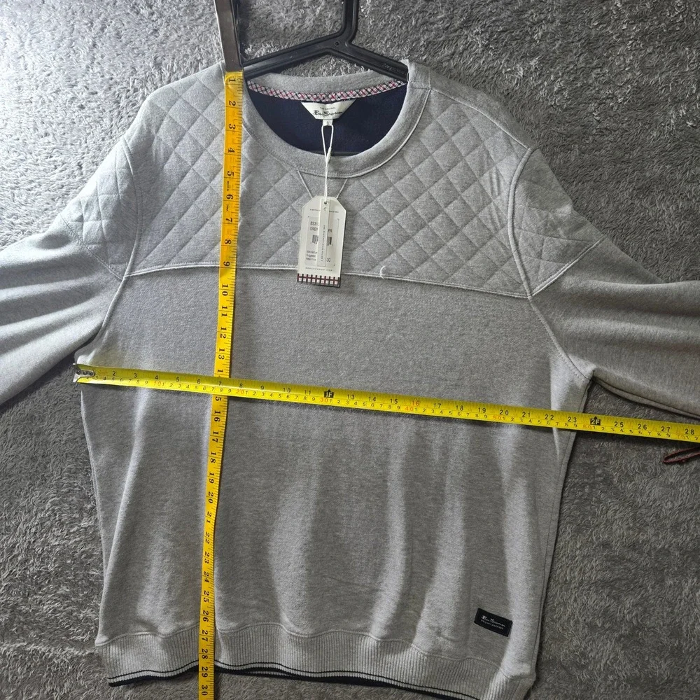 Ben Sherman Mens Quilted Yoke Sweatshirt Grey Heather Crew Neck Size L NEW